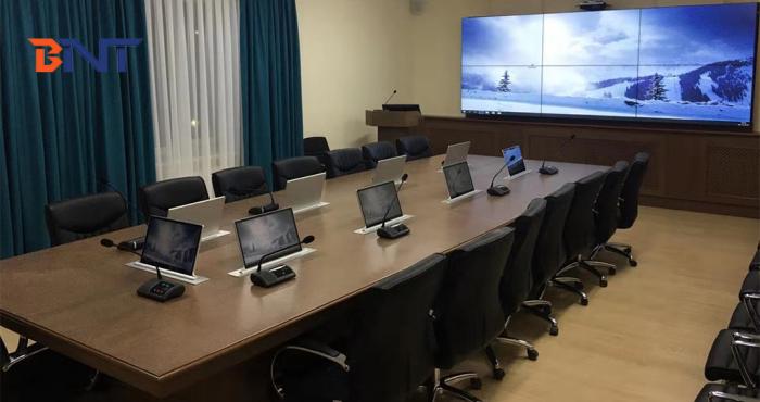 Ultra-thin motorized rectactable screen for the advanced conference room project of the Kazakhstan goverment