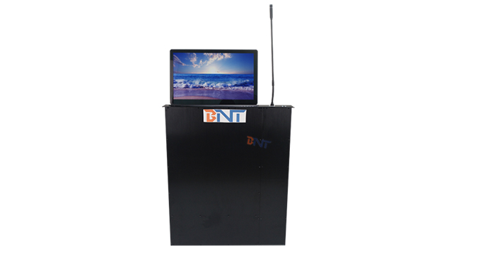 New product!! Success in developing the integrated equipment of motorized monitor and microphone lift  in Jun, 2018