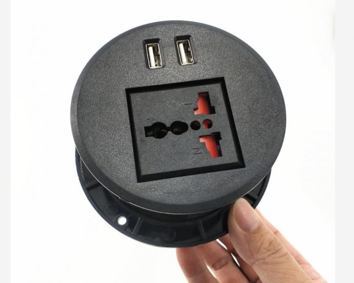 Round Table Socket With 1 Universal power +2usb charging TS80