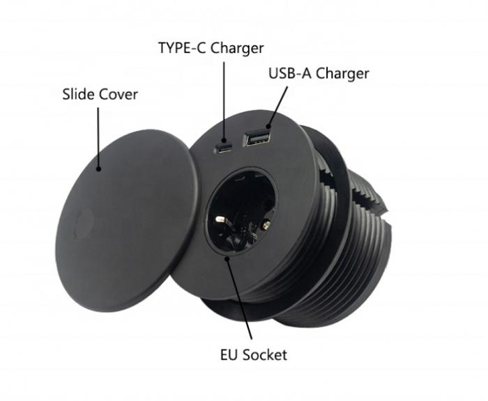 Round Table Socket 1*EU USB A+C charger TS90