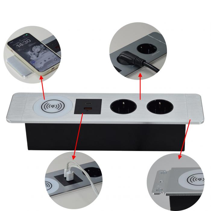 BNT Office Multifunctional Under Table Socket with EU Power Socket and USB Charging Ports