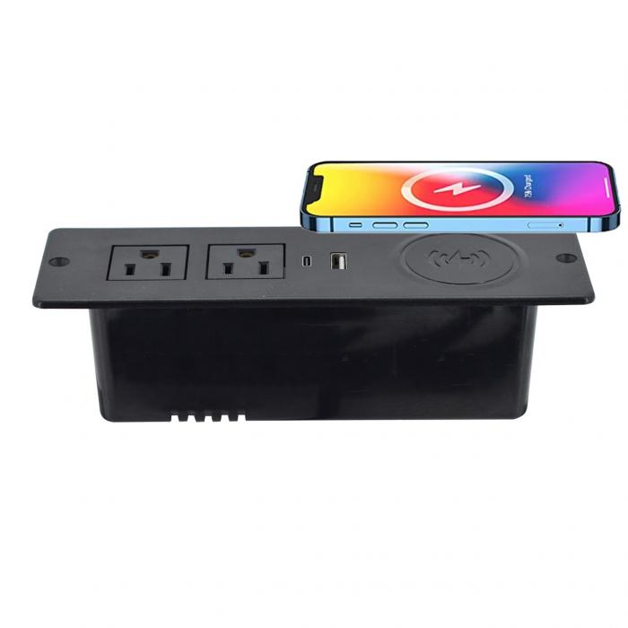 OEM/ODM sofa 2 US AC outlets and usb charging socket with wireless charger 60mm us power office sofa charger furniture power socket