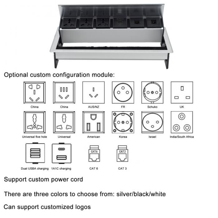 Desk Socket Flip Cover Aluminum Panel Pop-Up Power Socket with Brush Flip Cover Power Socket