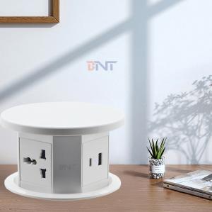 New Motorized pop up power socket Pneumatic Lift Desktop Socket Top with fast charging USB A+C 15W Wireless Charging