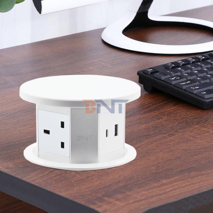 Electrical Desktop Pop up Power Socket Wifi Motorized Lifting Power Outlet With Wireless Charging Hidden Tabletop Socket