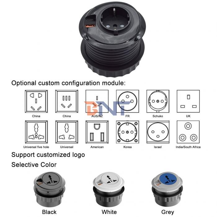 80mm Round Electrical Plugs & Eu Sockets Standard Outlets with USB Charging Type-C Port