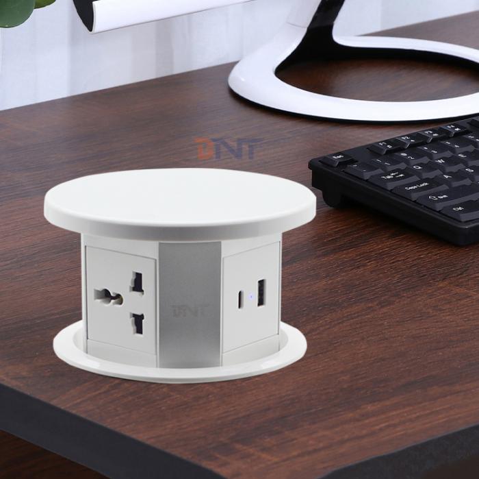 New Motorized pop up power socket Pneumatic Lift Desktop Socket Top with fast charging USB A+C 15W Wireless Charging