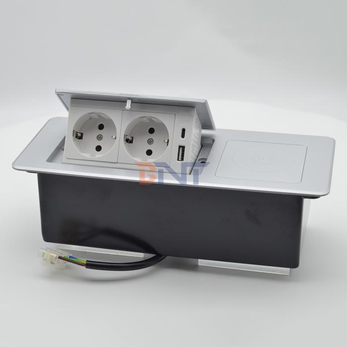 Desktop Table Hidden Charging Sockets Multi Connection Box Pop up Power Socket With Wireless Charging
