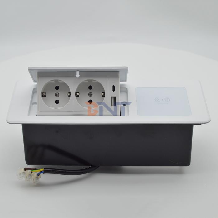 Desktop Table Hidden Charging Sockets Multi Connection Box Pop up Power Socket With Wireless Charging