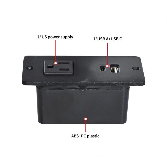Plastic Sofa Socket Table Power Socket with 1 US Standard Power Outlet & USB A+C Port