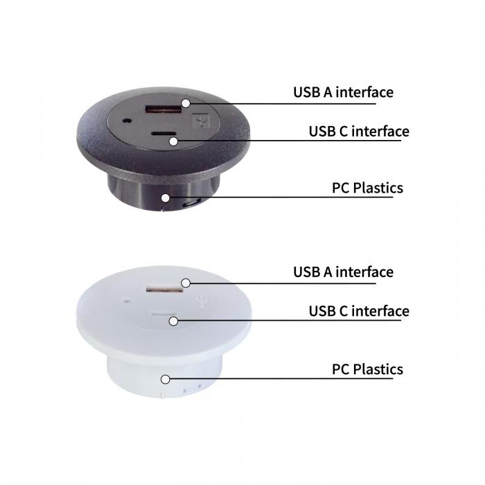 Plastic Recessed Mounted Table Power Socket with USB A+C Charging Ports