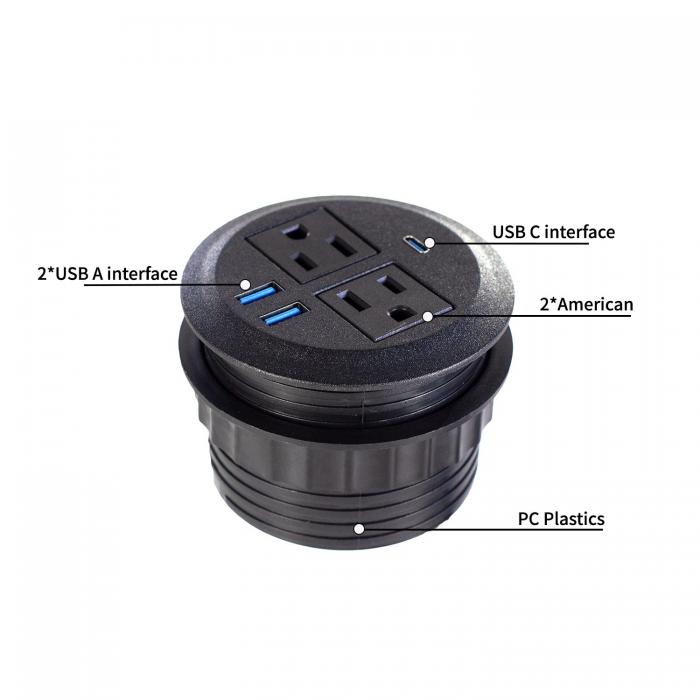Round Sofa Set Embedded Electric Power Socket with 2 US Standard Power Outlets & Dual USB A Charging Socket Modern Furniture