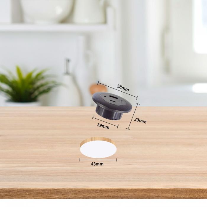 Plastic Recessed Mounted Table Power Socket with USB A+C Charging Ports
