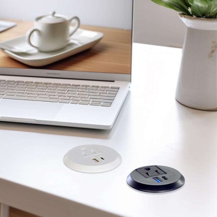 Plastic Recessed Mounted Table Power Socket with USB A+C Charging Ports