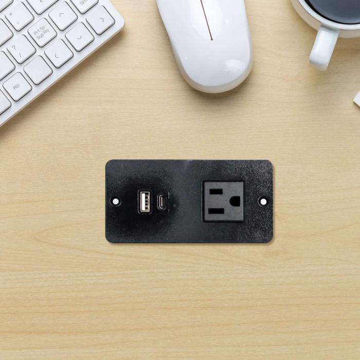 Plastic Sofa Socket Table Power Socket with 1 US Standard Power Outlet & USB A+C Port