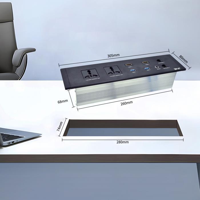 Desktop Embedded Multifunctional Power Socket Universal Plug Options with Dual USB a Ports IP44 Level