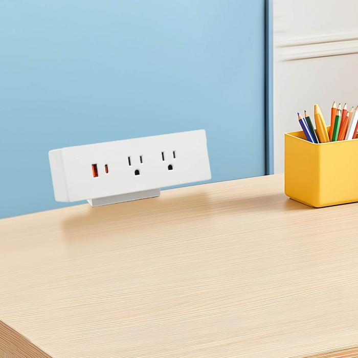 Multi-Functional 2 AC Outlets USB A+C US Power Fast Charge Desktop Clamp Socket Power Strip