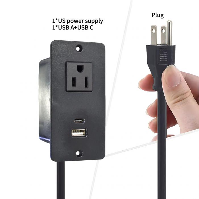 Plastic Sofa Socket Table Power Socket with 1 US Standard Power Outlet & USB A+C Port