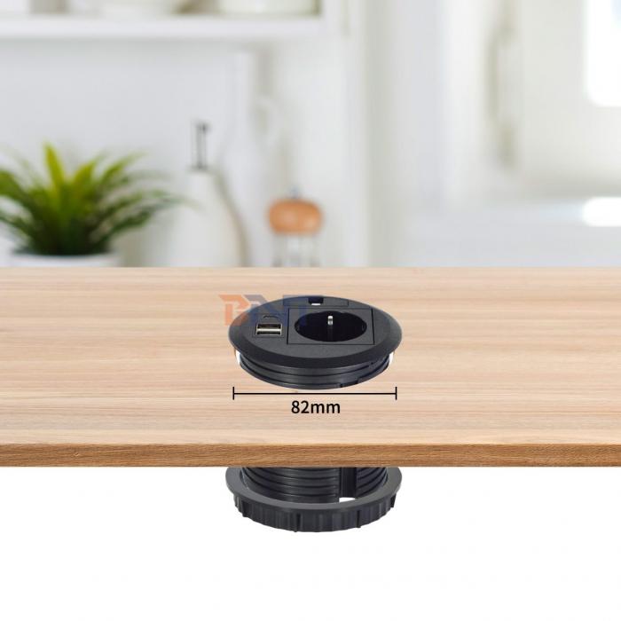 Wire hole cover design Round Sofa Embedded Power Socket with EU Standard Power Outlets USB A+C