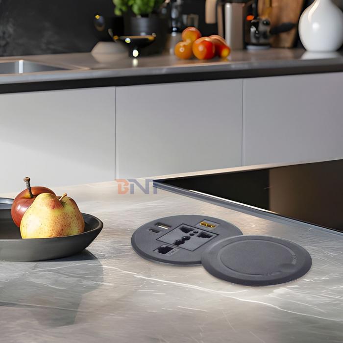 Round Sofa Embedded Power Socket with Universal Standard Power Outlets USB A+C & HDMI & Nerwork