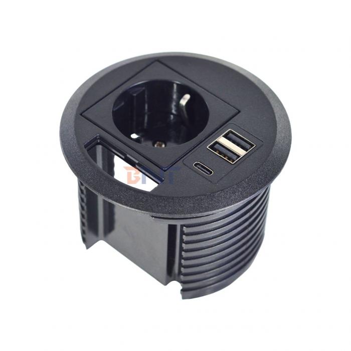 Wire hole cover design Round Sofa Embedded Power Socket with EU Standard Power Outlets USB A+C