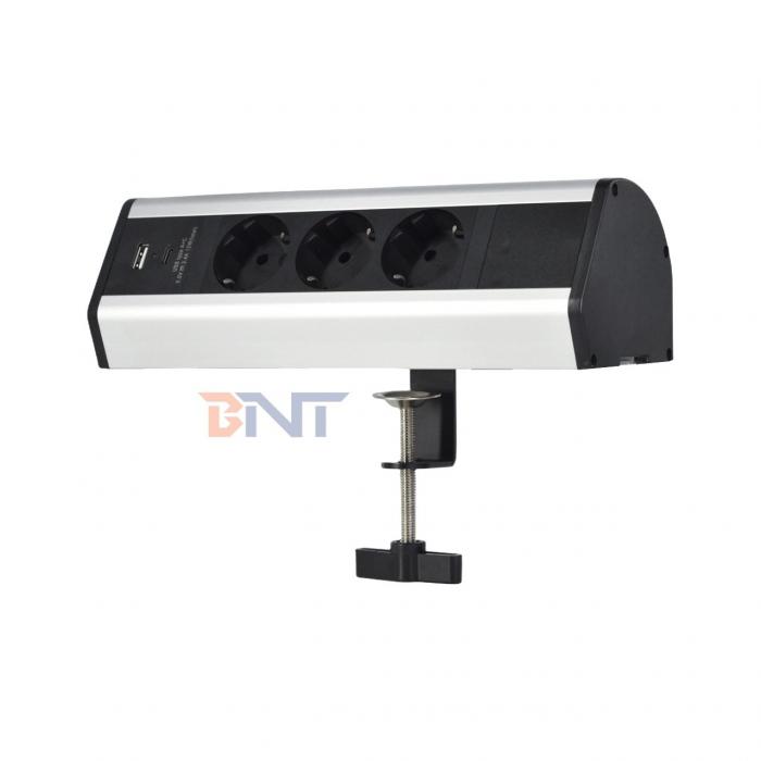 Adhesive clip design Desktop Clamp Socket Power Strip With 2 IS AC Outlets USB A+C PD 20W Fast Charge