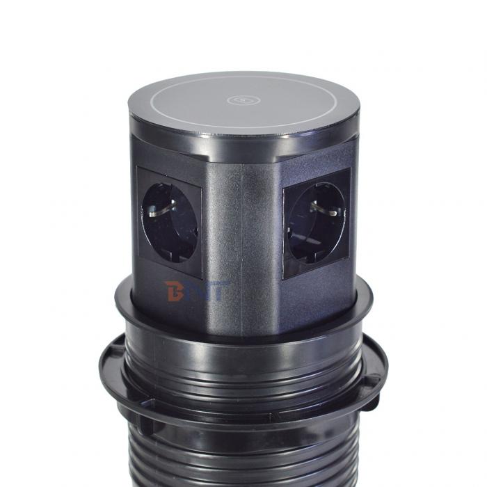 Kitchen Hidden Pneumatic Pop Up Power Sockets  Wireless Charger with 4 AC outlets and USB A+C
