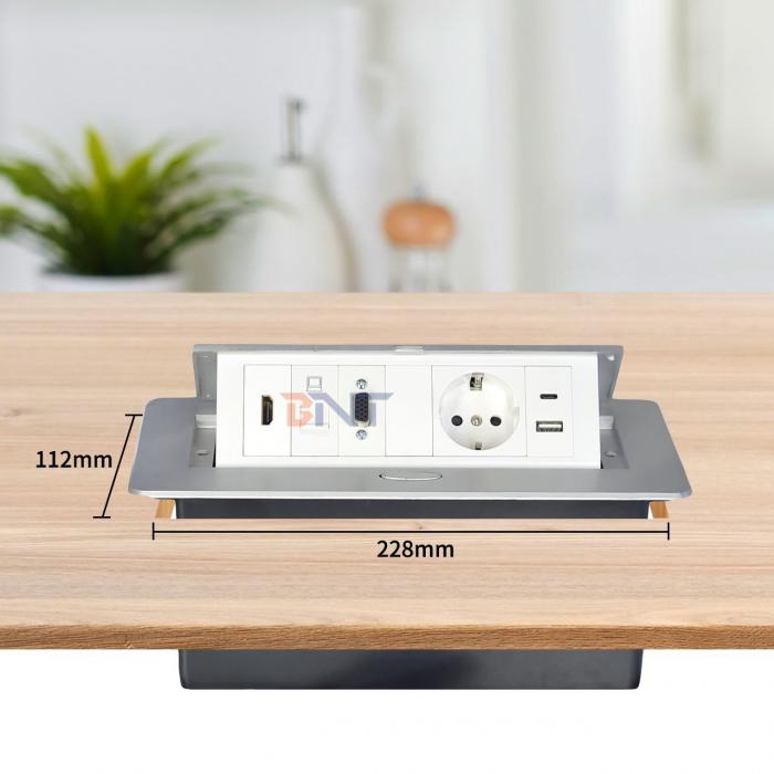 Aluminum Alloy Pop-up Tabletop Power Socket EU power socket with Modular Configurations