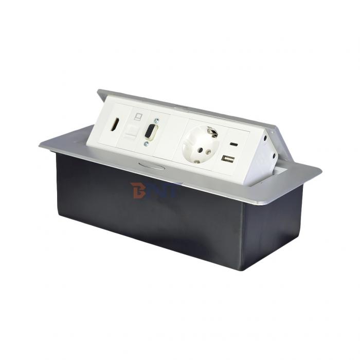 Aluminum Alloy Pop-up Tabletop Power Socket EU power socket with Modular Configurations