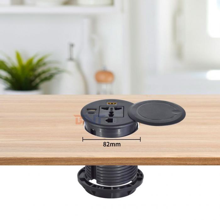 Round Sofa Embedded Power Socket with Universal Standard Power Outlets USB A+C & HDMI & Nerwork