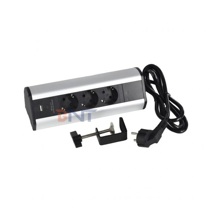 Adhesive clip design Desktop Clamp Socket Power Strip With 2 IS AC Outlets USB A+C PD 20W Fast Charge