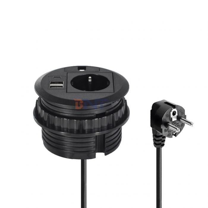 Wire hole cover design Round Sofa Embedded Power Socket with EU Standard Power Outlets USB A+C