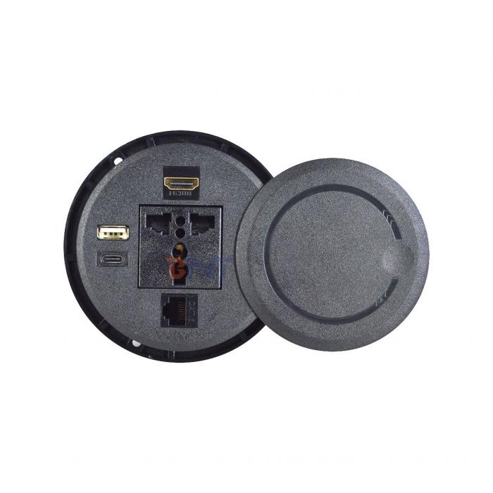 Round Sofa Embedded Power Socket with Universal Standard Power Outlets USB A+C & HDMI & Nerwork