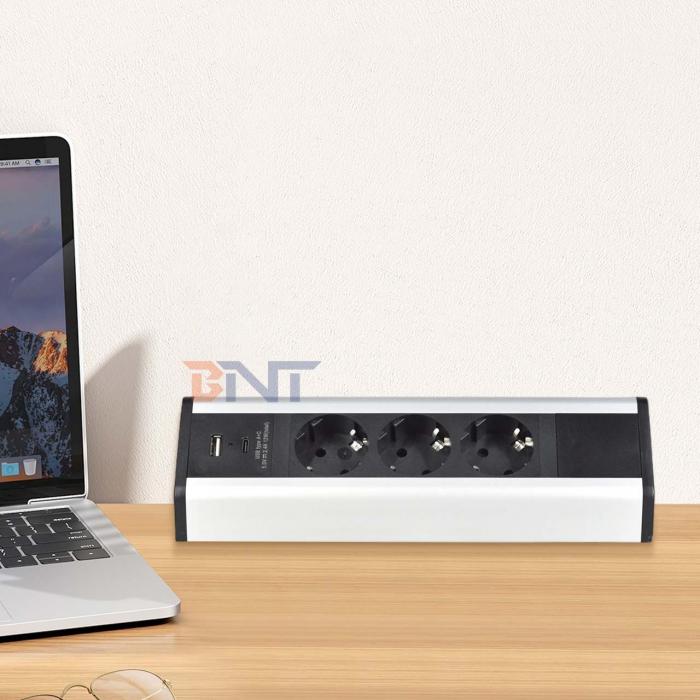 Adhesive clip design Desktop Clamp Socket Power Strip With 2 IS AC Outlets USB A+C PD 20W Fast Charge