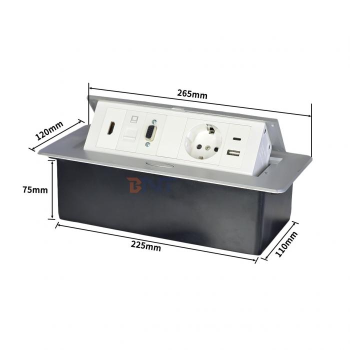 Aluminum Alloy Pop-up Tabletop Power Socket EU power socket with Modular Configurations