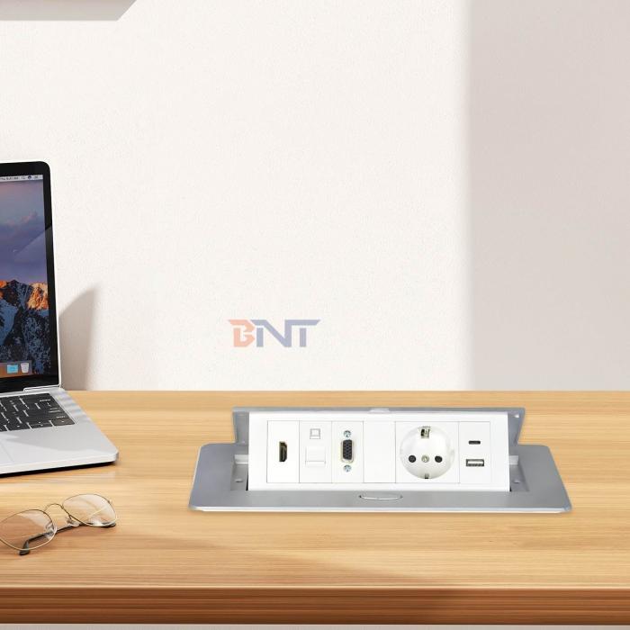 Aluminum Alloy Pop-up Tabletop Power Socket EU power socket with Modular Configurations