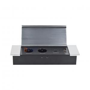 Aluminum alloy Slide & Flip Cover Power Strip Space-Saving Sliding Socket 2EU power supply 1USB A+USB C 1HDMI 1Network