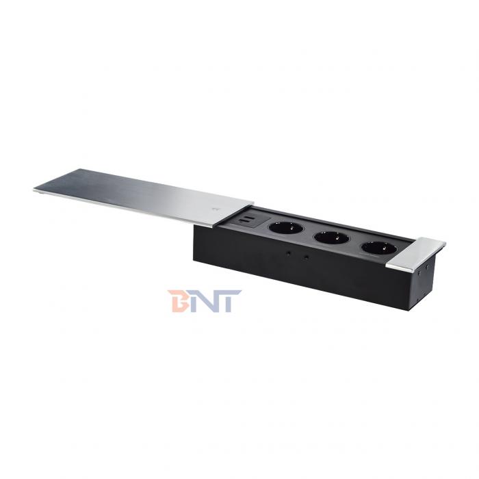 Euro Tabletop Electric Power Socket Slip-Open Design with 3 AC Outlets 16A Rated EU Plug Standard