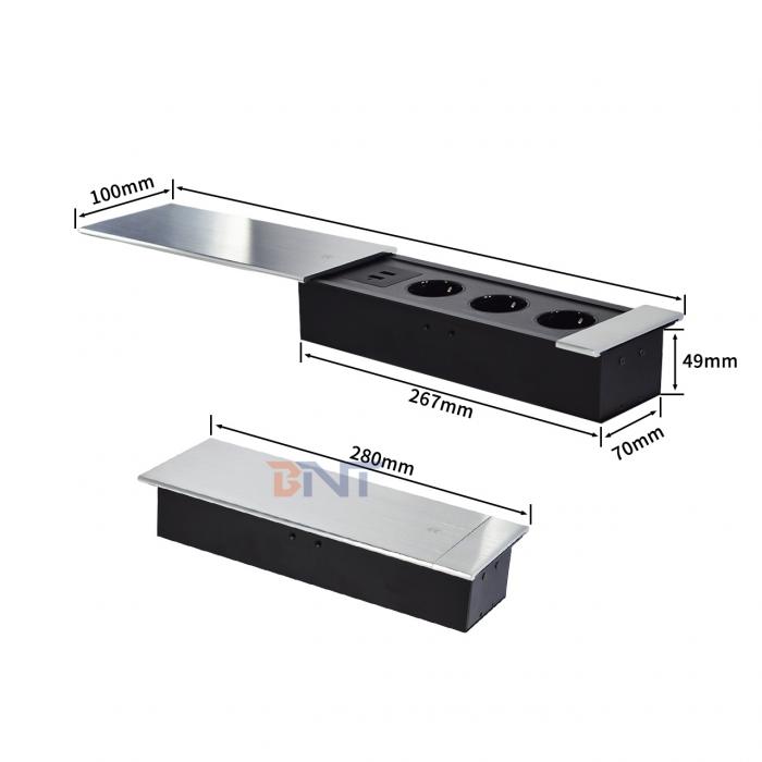 Euro Tabletop Electric Power Socket Slip-Open Design with 3 AC Outlets 16A Rated EU Plug Standard