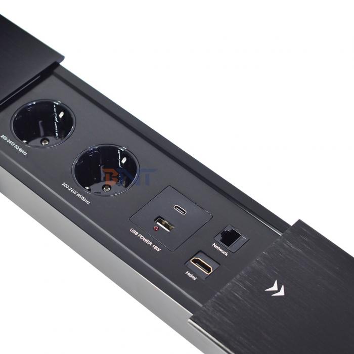 Double Silp Open Euro Tabletop Electric Power Socket Slip-Open 2 AC Outlets & USB A+C IP44 for Office Use