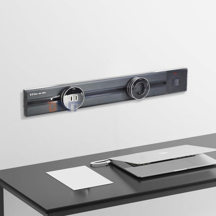 Multi Outlets Power Rail Track Socket 60CM Wall Mounted Removable Power Socket With 1AC & USB A+C