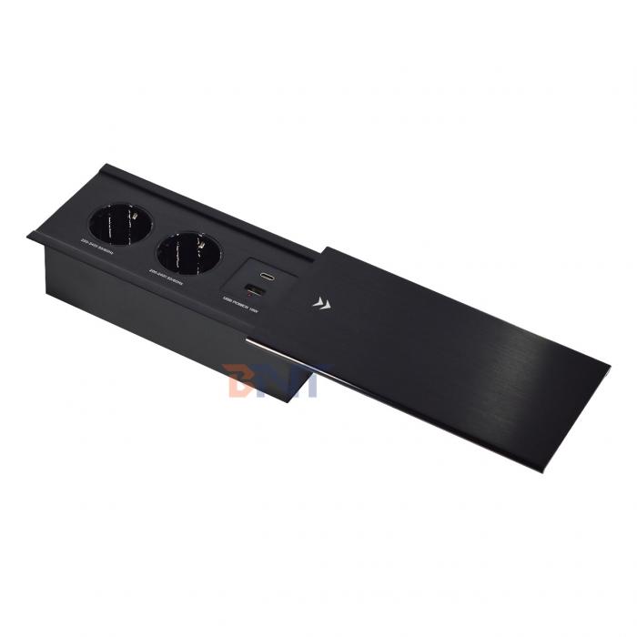 Slip-Open Euro Tabletop Electric Power Socket 2 AC Outlets USB A+C IP44 16A Rated Current for Office Use EU Plug Standard