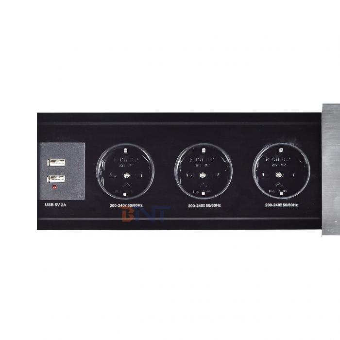 Euro Tabletop Electric Power Socket Slip-Open Design with 3 AC Outlets 16A Rated EU Plug Standard