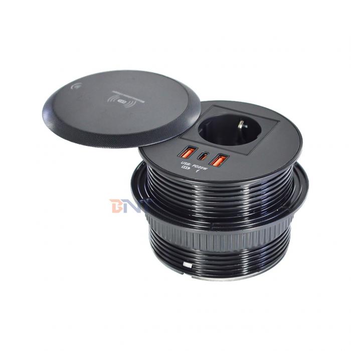 Embedded Design Table or Sofa Power Outlet EU Standard Power Socket With 2 Type A+1 Type C Charging Ports