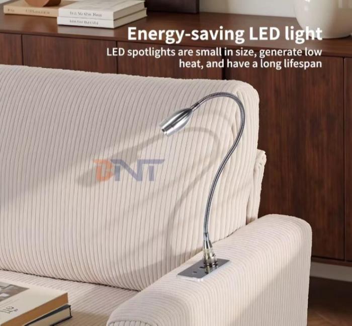 BNT Mini LED Reading Lamp for Sofa - 360° Adjustable Gooseneck Light with USB-A & Type-C Charging Ports, Energy-Saving Eye-Care Light for Bedroom, Couch, Dorm