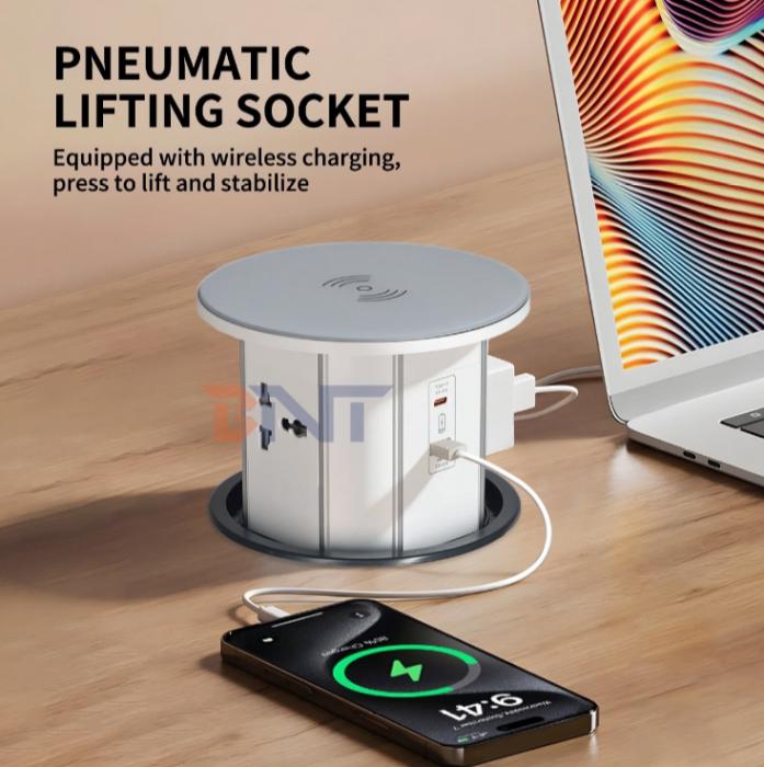 15W Wireless Charging Pneumatic Pop-Up Socket | One-Touch Hideaway, Zero Clutter