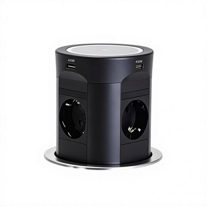 BNT Tabletop Office Commercial Use 4 AC Power Pneumatic Pop-Up Desktop Socket Kitchen Socket with Dual USB A+C Port PD45W Charge