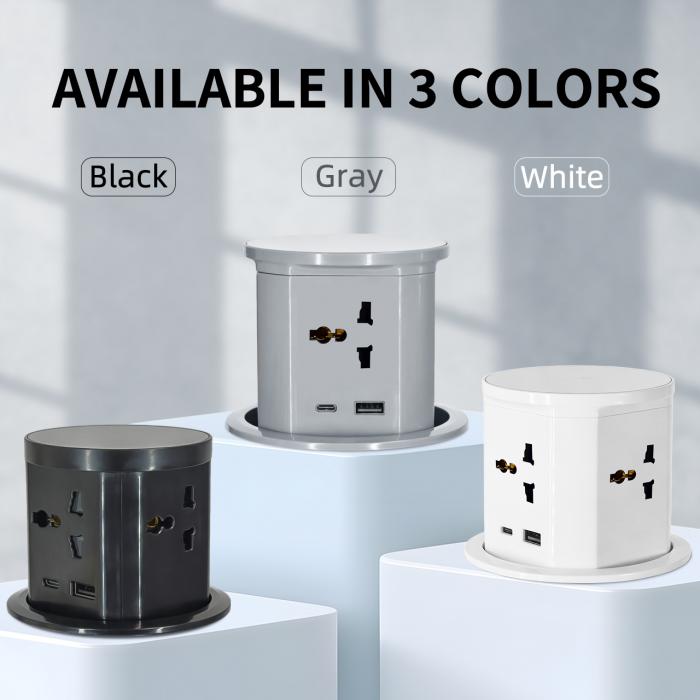 BNT Tabletop Office Commercial Use 4 AC Power Outlets 16A ABS Kitchen Pneumatic Pop Socket USB A+C Ports PD20W Charge IP44