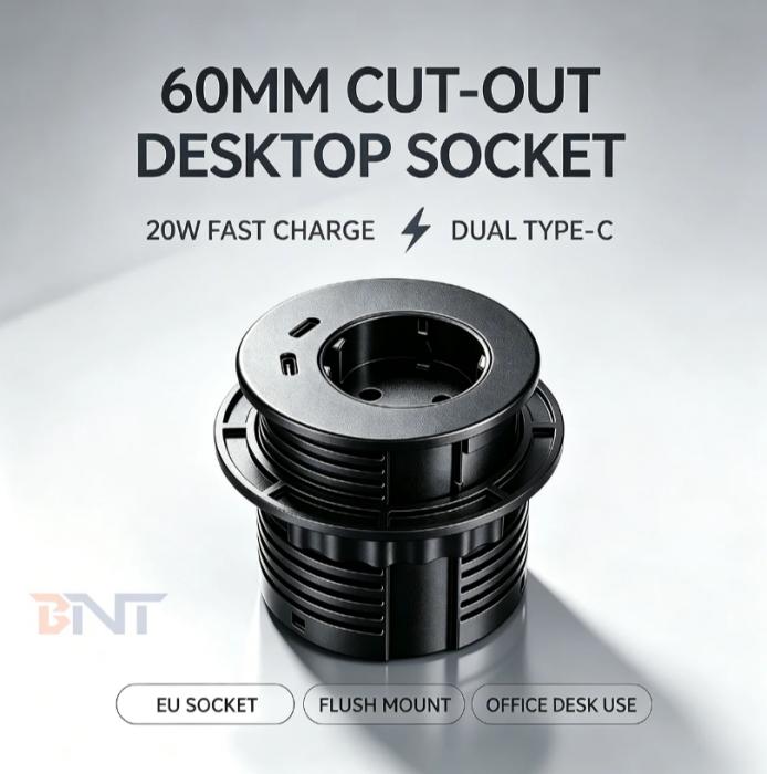 New 60mm Cut-out Flush Mount Desktop Socket Launched
