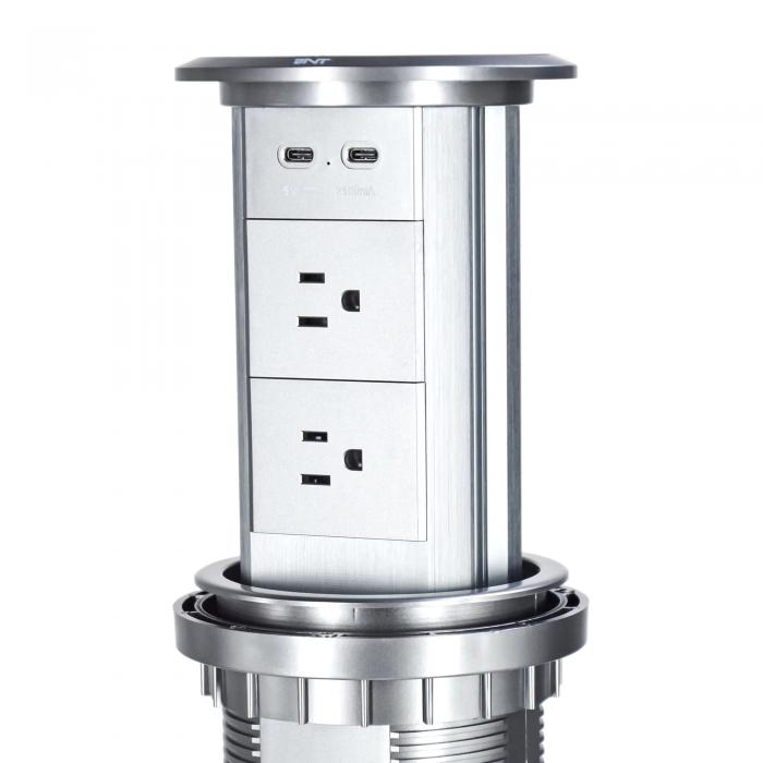 Motorized Pop-Up Table Socket with Four AC Outlets, USB-A/C and Wireless Charging